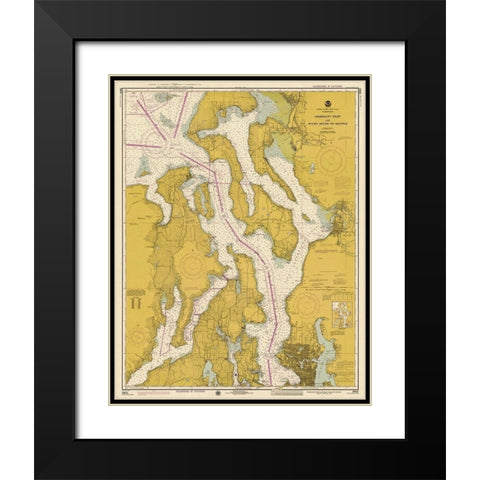 Nautical Chart - Admiralty Inlet and Puget Sound to Seattle ca. 1975 - Sepia Tinted Black Modern Wood Framed Art Print with Double Matting by NOAA Historical Map and Chart Collection
