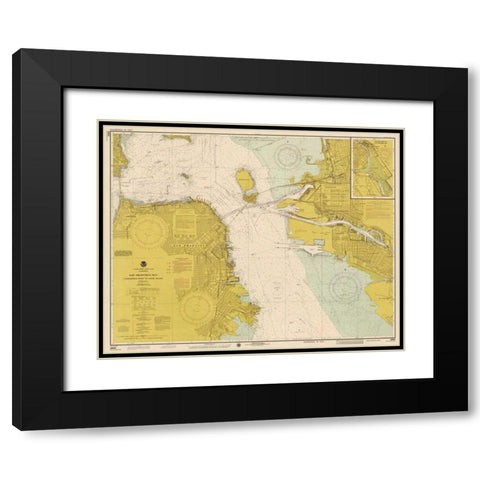 Nautical Chart - San Francisco Bay ca. 1975 - Sepia Tinted Black Modern Wood Framed Art Print with Double Matting by NOAA Historical Map-Chart
