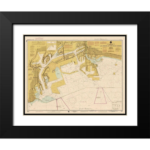 Nautical Chart - Los Angeles and Long Beach Harbors ca. 1998 - Sepia Tinted Black Modern Wood Framed Art Print with Double Matting by NOAA Historical Map and Chart Collection