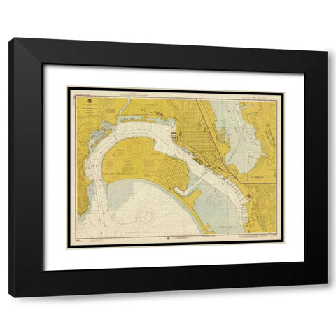 Nautical Chart - San Diego Bay ca. 1974 - Sepia Tinted Black Modern Wood Framed Art Print with Double Matting by NOAA Historical Map and Chart Collection