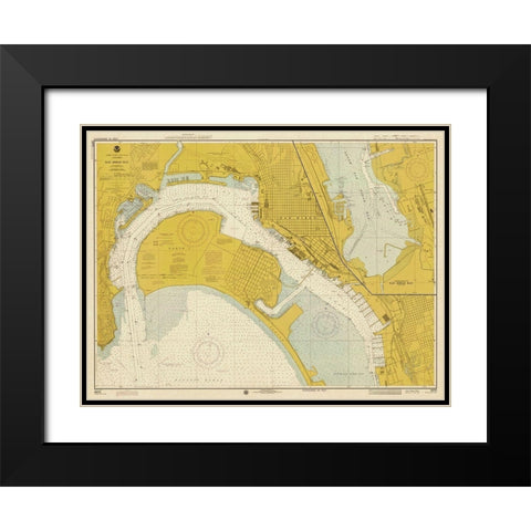 Nautical Chart - San Diego Bay ca. 1974 - Sepia Tinted Black Modern Wood Framed Art Print with Double Matting by NOAA Historical Map and Chart Collection