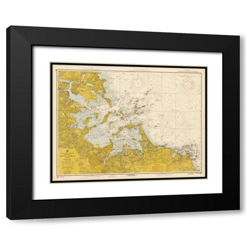 Nautical Chart - Boston Harbor ca. 1970 - Sepia Tinted Black Modern Wood Framed Art Print with Double Matting by NOAA Historical Map-Chart