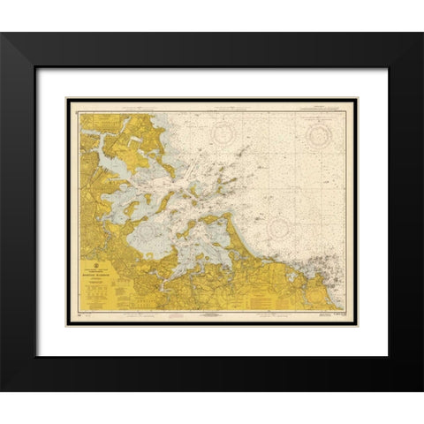 Nautical Chart - Boston Harbor ca. 1970 - Sepia Tinted Black Modern Wood Framed Art Print with Double Matting by NOAA Historical Map-Chart