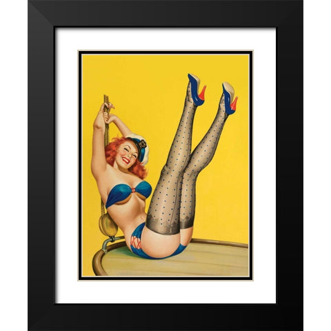 Mid-Century Pin-Ups - Flirt Magazine - Sailor Girl Black Modern Wood Framed Art Print with Double Matting by Driben, Peter
