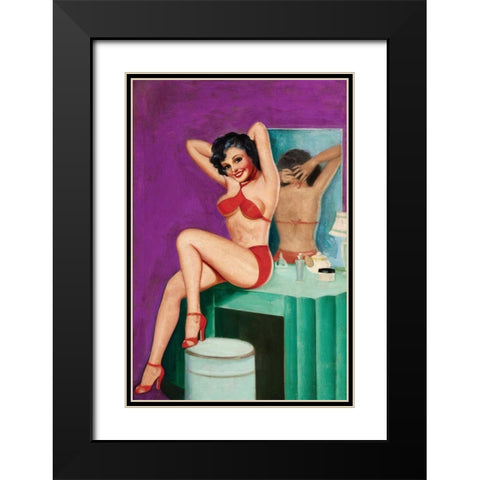 Mid-Century Pin-Ups - Bedtime Stories Black Modern Wood Framed Art Print with Double Matting by Driben, Peter