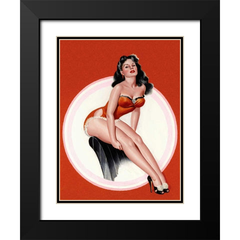 Mid-Century Pin-Ups - Eyeful Magazine - Brunette in a Red Bathing suit Black Modern Wood Framed Art Print with Double Matting by Driben, Peter