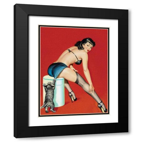Mid-Century Pin-Ups - Flirt Magazine - Playful Pussy Black Modern Wood Framed Art Print with Double Matting by Driben, Peter
