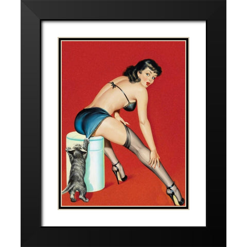 Mid-Century Pin-Ups - Flirt Magazine - Playful Pussy Black Modern Wood Framed Art Print with Double Matting by Driben, Peter