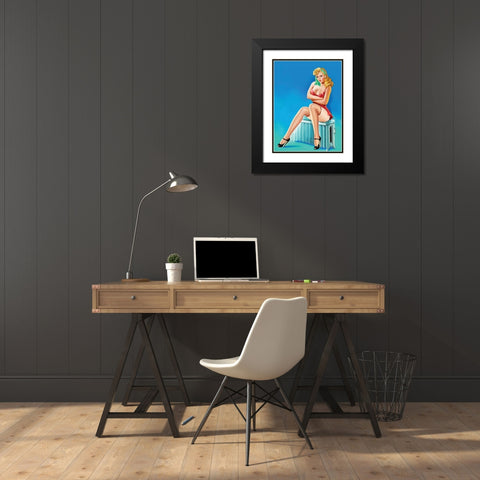 Mid-Century Pin-Ups - Wink Magazine - Warm Thoughts Black Modern Wood Framed Art Print with Double Matting by Driben, Peter