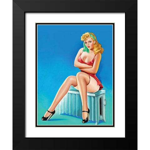 Mid-Century Pin-Ups - Wink Magazine - Warm Thoughts Black Modern Wood Framed Art Print with Double Matting by Driben, Peter