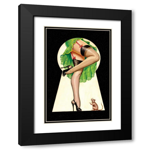 Mid-Century Pin-Ups - Through the Keyhole Black Modern Wood Framed Art Print with Double Matting by Driben, Peter