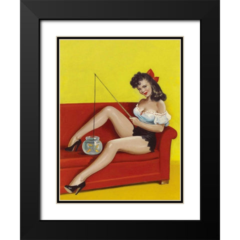 Mid-Century Pin-Ups - Joker Magazine - Fishin n funny Black Modern Wood Framed Art Print with Double Matting by Driben, Peter