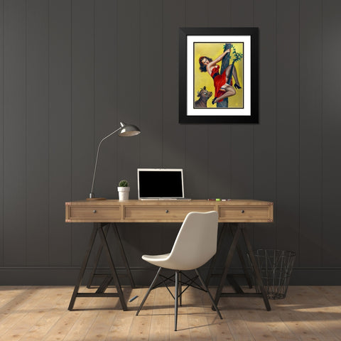 Mid-Century Pin-Ups - Moo - Up a tree Black Modern Wood Framed Art Print with Double Matting by Driben, Peter