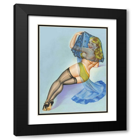 Mid-Century Pin-Ups - The Veil Black Modern Wood Framed Art Print with Double Matting by Driben, Peter
