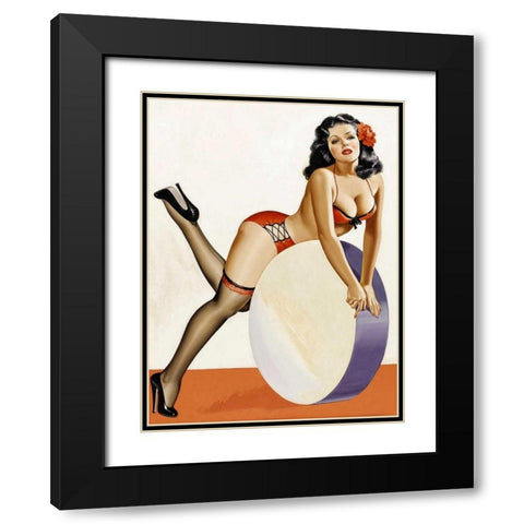 Mid-Century Pin-Ups - Over a drum Black Modern Wood Framed Art Print with Double Matting by Driben, Peter