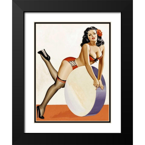 Mid-Century Pin-Ups - Over a drum Black Modern Wood Framed Art Print with Double Matting by Driben, Peter
