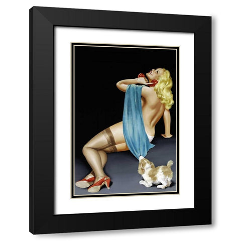 Mid-Century Pin-Ups - Phone Talk Black Modern Wood Framed Art Print with Double Matting by Driben, Peter