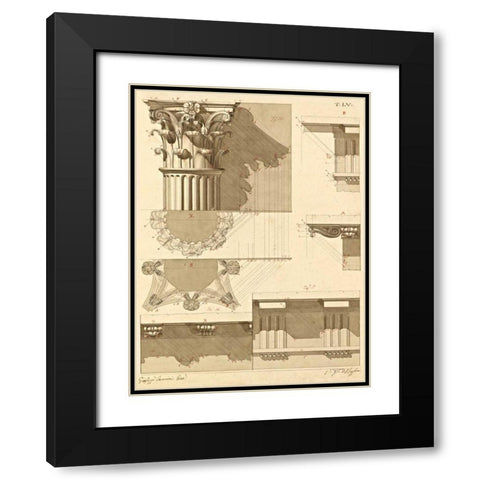 Plate 55 for Elements of Civil Architecture, ca. 1818-1850 Black Modern Wood Framed Art Print with Double Matting by Vannini, Giuseppe