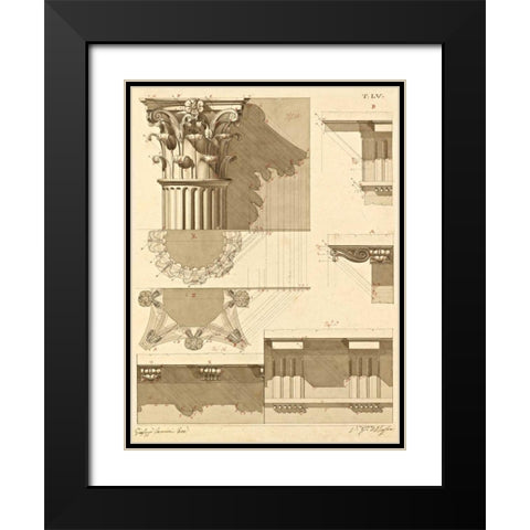 Plate 55 for Elements of Civil Architecture, ca. 1818-1850 Black Modern Wood Framed Art Print with Double Matting by Vannini, Giuseppe