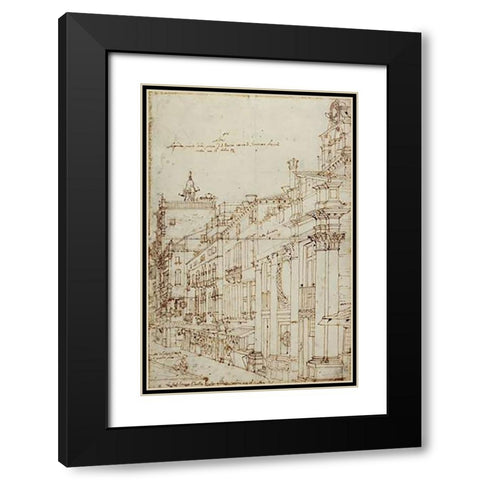 The Campo S. Basso: The North Side with the Church, 1740s Black Modern Wood Framed Art Print with Double Matting by Canaletto