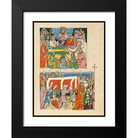 The Death of the Virgin; The Punishment of the Mockers Black Modern Wood Framed Art Print with Double Matting by German 15th Century