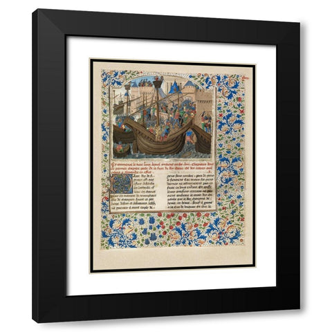 Alexander Attacks the City of Tyre Black Modern Wood Framed Art Print with Double Matting by Master of the Jardin de vertueuse consolation,