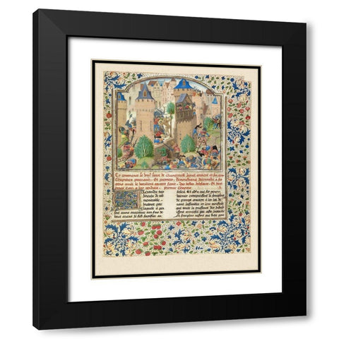 Alexander Fights in the Town of the Sudracae Black Modern Wood Framed Art Print with Double Matting by Master of the Jardin de vertueuse consolation