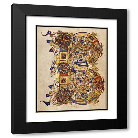 Inhabited Initial B Black Modern Wood Framed Art Print with Double Matting by Italian 12th Century