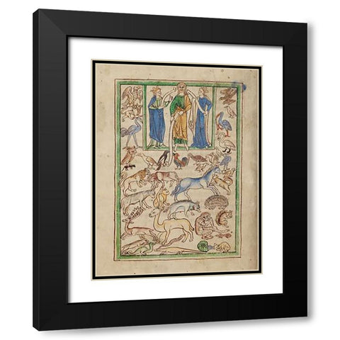 Adam Naming the Animals Black Modern Wood Framed Art Print with Double Matting by English 13th Century