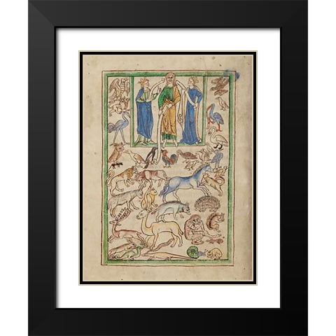 Adam Naming the Animals Black Modern Wood Framed Art Print with Double Matting by English 13th Century