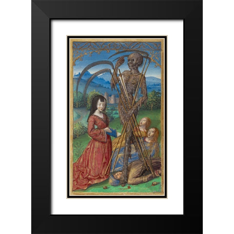 Denise Poncher before a Vision of Death Black Modern Wood Framed Art Print with Double Matting by Master of the Chronique scandaleuse