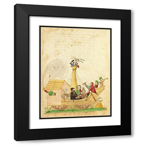 Civic festival of the Nuremberg Schembartlauf - Ship Float Black Modern Wood Framed Art Print with Double Matting by German 16th Century