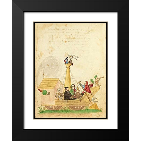 Civic festival of the Nuremberg Schembartlauf - Ship Float Black Modern Wood Framed Art Print with Double Matting by German 16th Century