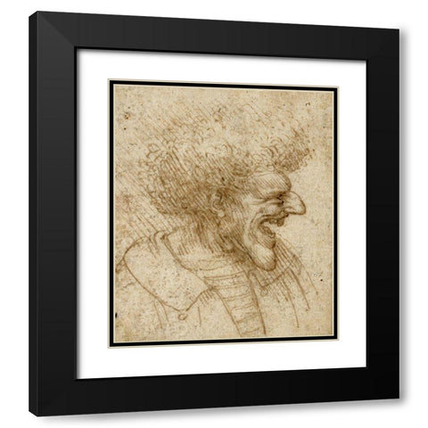 Caricature of a Man with Bushy Hair Black Modern Wood Framed Art Print with Double Matting by Da Vinci, Leonardo