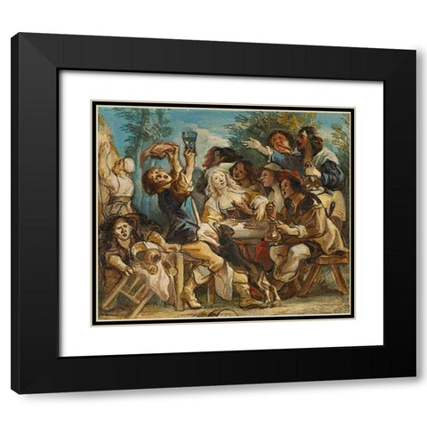 A Merry Company Black Modern Wood Framed Art Print with Double Matting by Jordaens, Jacob
