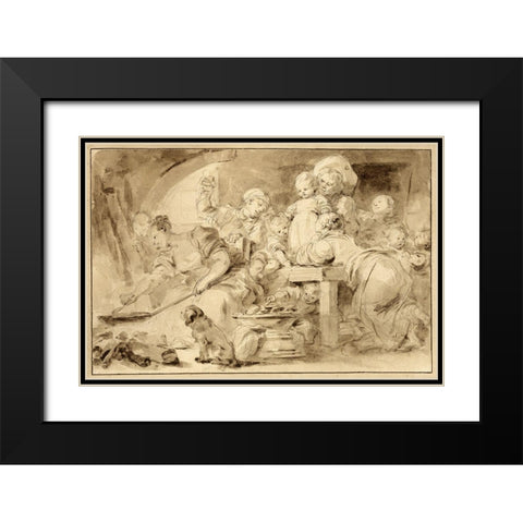 Making Fritters (Les Beignets) Black Modern Wood Framed Art Print with Double Matting by Fragonard, Jean-HonorÃ©