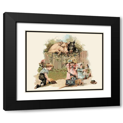 Pigs and Pork: Curious Pigs Black Modern Wood Framed Art Print with Double Matting by Advertisement
