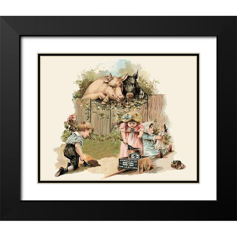Pigs and Pork: Curious Pigs Black Modern Wood Framed Art Print with Double Matting by Advertisement