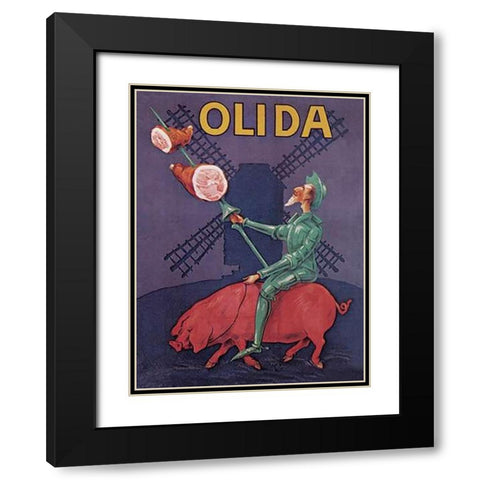 Pigs and Pork: Don Quixote Riding a Pig Black Modern Wood Framed Art Print with Double Matting by Advertisement