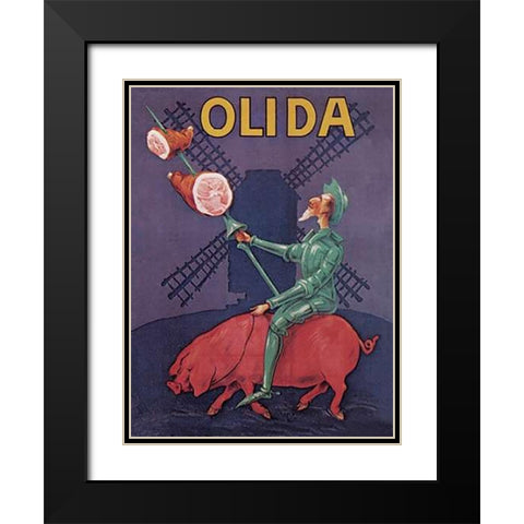 Pigs and Pork: Don Quixote Riding a Pig Black Modern Wood Framed Art Print with Double Matting by Advertisement