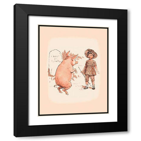 Pigs and Pork: Pig on Hind Legs and Little Girl Black Modern Wood Framed Art Print with Double Matting by Advertisement