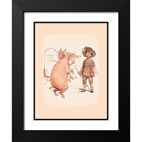 Pigs and Pork: Pig on Hind Legs and Little Girl Black Modern Wood Framed Art Print with Double Matting by Advertisement