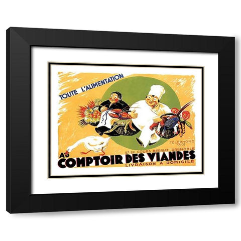 Cooks: Au Comptoir des Viandes Black Modern Wood Framed Art Print with Double Matting by Advertisement