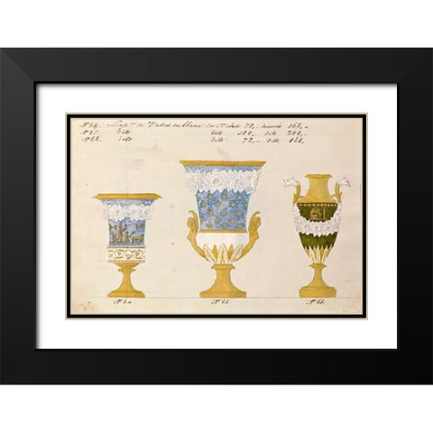 Trois vases en blanc du 1er choix, ca. 1800-1820 Black Modern Wood Framed Art Print with Double Matting by Honore