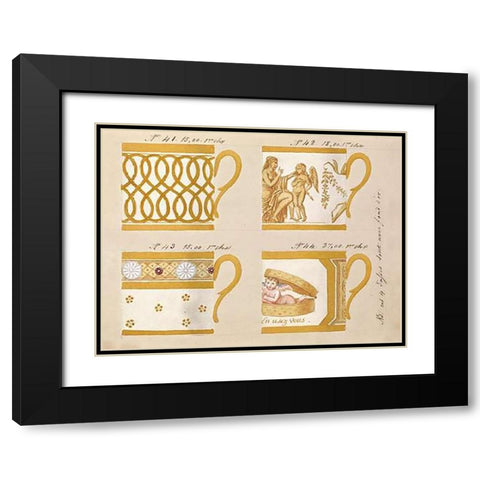 Quatre tasses avec fond dor, ca. 1800-1820 Black Modern Wood Framed Art Print with Double Matting by Honore