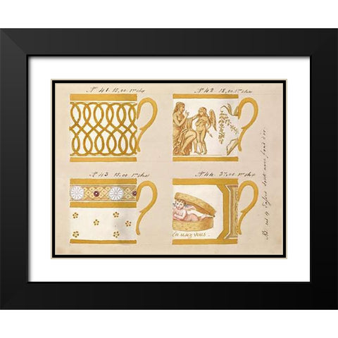 Quatre tasses avec fond dor, ca. 1800-1820 Black Modern Wood Framed Art Print with Double Matting by Honore