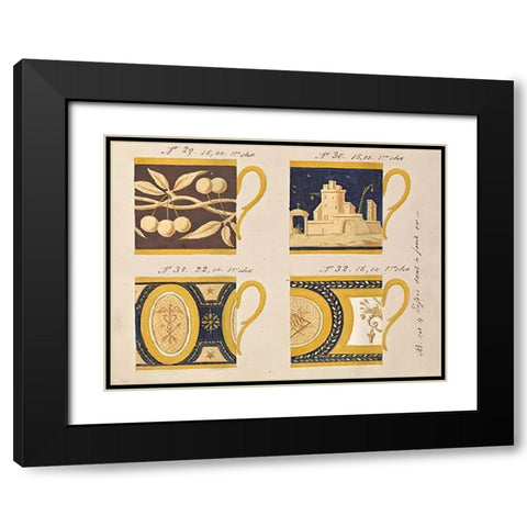 Quatre tasses a fond or, ca. 1800-1820 Black Modern Wood Framed Art Print with Double Matting by Honore