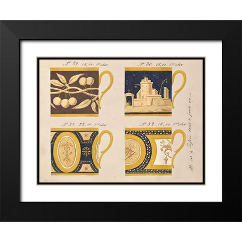Quatre tasses a fond or, ca. 1800-1820 Black Modern Wood Framed Art Print with Double Matting by Honore