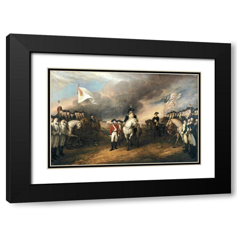 Surrender of Lord Cornwallis Black Modern Wood Framed Art Print with Double Matting by Trumbull, John