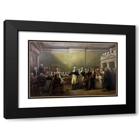 General George Washington Resigning his Commission Black Modern Wood Framed Art Print with Double Matting by Trumbull, John